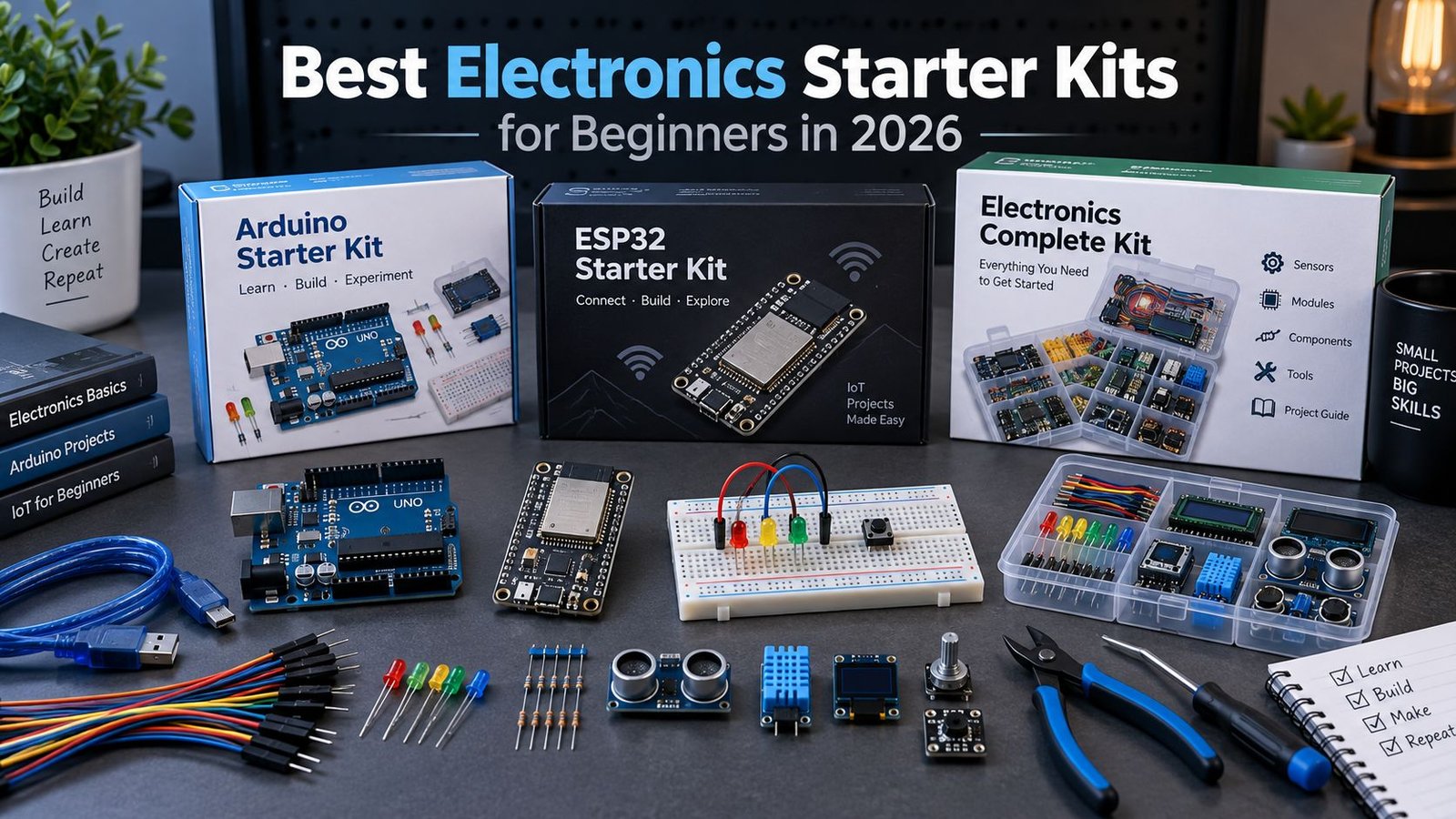 Best electronics starter kits for beginners with Arduino, ESP32, breadboard, sensors and components