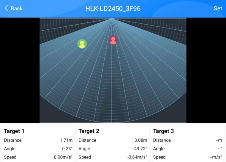 HLK Radar App Screenshot showing multiple detections